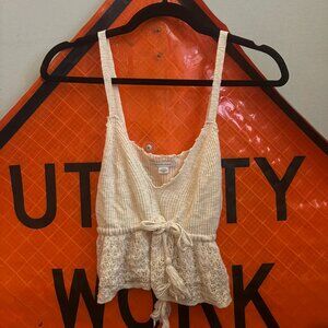American Eagle Outfitters Crotchet Knit Cream Tank Top